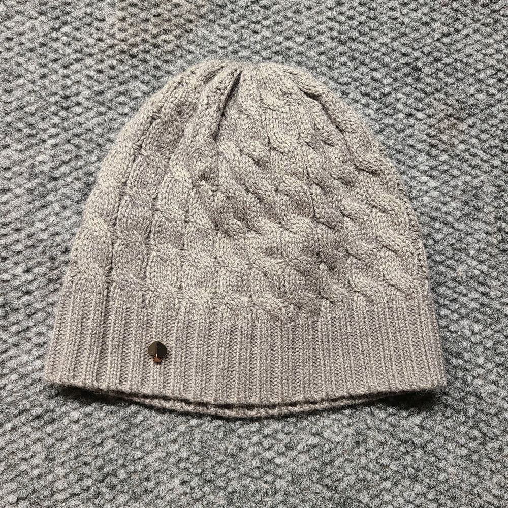 Kate Spade New York Womens Grey Chunky Cable Knit Beanie Hat Logo One Size